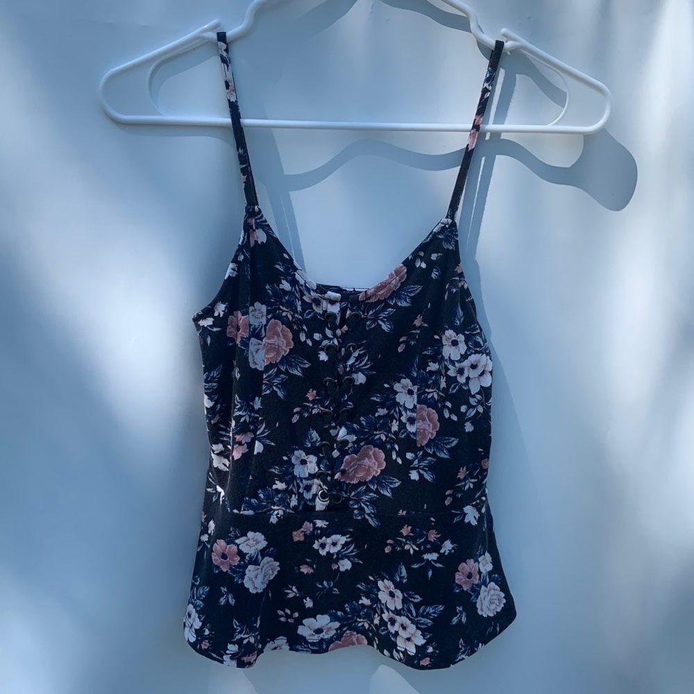 Floral, Laced Up, Fit&Flare Tank Top